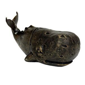 Sperm Whale Decorative Bookend Set Weathered Bronze Resin 10 Inch Coastal Pair